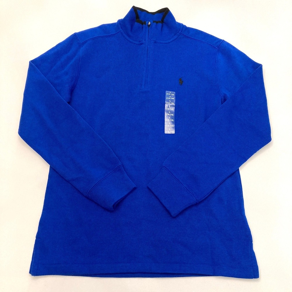Polo Ralph Lauren Quarter Zip Sweater Blue Cotton Youth Large Preppy Pony